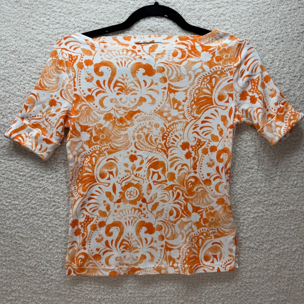 Lauren Ralph Lauren Women's Petite Floral Print Knit Top Orange White Size XS - Picture 2 of 7